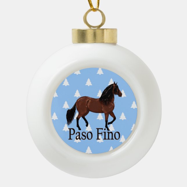Boule En Céramique Cheval de la baie de Paso Fino Arbres de Noël blan (Devant)
