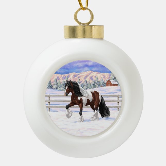 Boule En Céramique Cheval de Tinker Tinker Gypsy Vanner Brown Pinto (Devant)