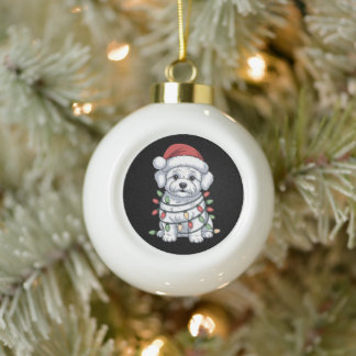 Boule En Céramique Chien Bichon Frise Noël Chapeau de Père Noël Lumiè