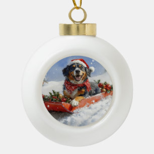 Boule En Céramique Chien Bluetick Coonhound dans un traîneau de Noël
