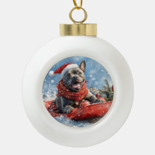 Boule En Céramique Chien Cane Corso dans un traîneau Laissez neige No