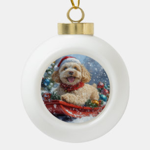 Boule En Céramique Chien Cockapoo en Traîneau Laissez Tomber la Neige