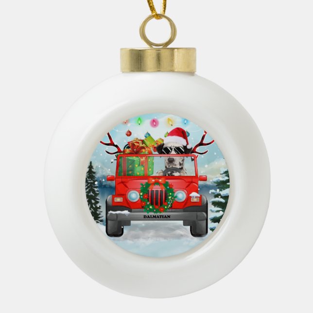 Boule En Céramique Chien dalmate avec cadeaux de Noël (Devant)