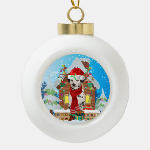 Boule En Céramique Chien dalmate avec cadeaux de Noël