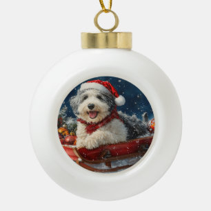 Boule En Céramique Chien de berger anglais dans le traîneau Laissez t