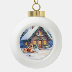 Boule En Céramique Chien de berger du Caucase Cabane de montagne Noël