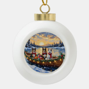 Boule En Céramique Chien de Bétail Australien Bateau de Noël de Fêtes