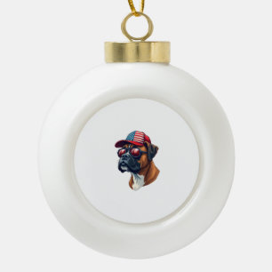 Boule En Céramique Chien de boîte portant blanc rouge bleu