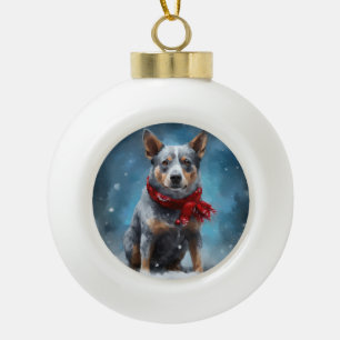 Boule En Céramique Chien de Heeler Bleu à Noël de neige