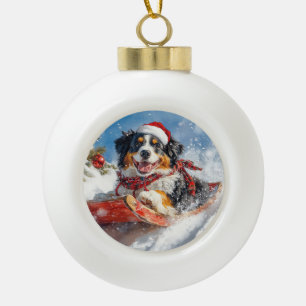 Boule En Céramique Chien de montagne bernois en traîneau de Noël