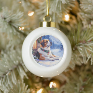Boule En Céramique Chien de Saint-Bernard Lodge de montagne enneigé N