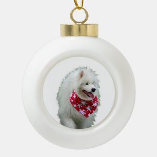 Boule En Céramique Chien de Samoyed avec l'ornement rond de Noël de