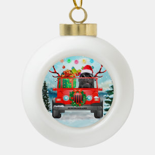 Boule En Céramique Chien de Terre-Neuve avec cadeaux de Noël