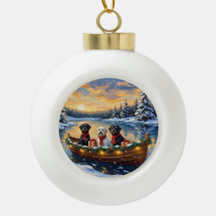 Boule En Céramique Chien d'eau portugais Noël Bateau Fêtes
