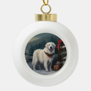 Boule En Céramique Chien des grandes Pyrénées à Noël de neige