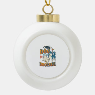 Boule En Céramique Chien Est Sonnette Aboie Blanc Bleu_1