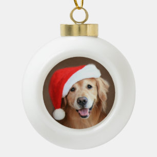 Boule En Céramique Chien Golden Retriever avec chapeau de Père Noël R