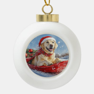 Boule En Céramique Chien Labrador dans un traîneau Laissez tomber la 