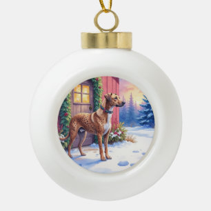Boule En Céramique Chien léopard Catahoula Art de Noël de grange rust