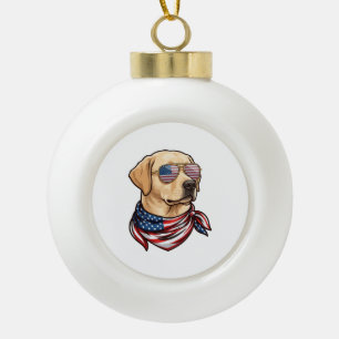 Boule En Céramique Chien Lunettes de soleil Drapeau Usa Bandana