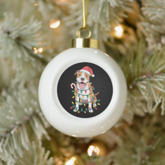 Boule En Céramique Chien Pitbull Noël Chapeau de Père Noël Lumières C