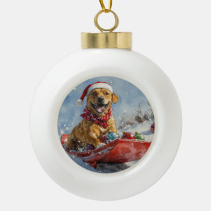 Boule En Céramique Chien Rhodesian Ridgeback dans un traîneau de Noël