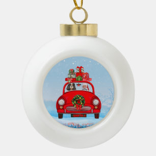 Boule En Céramique Chien Roi Cavalier En Voiture Avec Le Père Noël