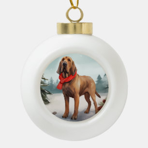 Boule En Céramique Chien sanglant à Noël de neige