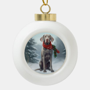 Boule En Céramique Chien Weimaraner à Noël de neige