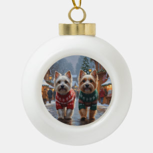 Boule En Céramique Chiens Cairn Terrier Noël Neige Fêtes