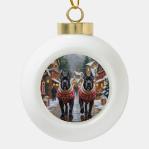 Boule En Céramique Chiens Cane Corso Noël Neige Fêtes