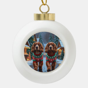 Boule En Céramique Chiens Cocker Spaniel Noël Neige Fêtes