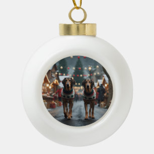 Boule En Céramique Chiens Louvre Noël Neige Fêtes