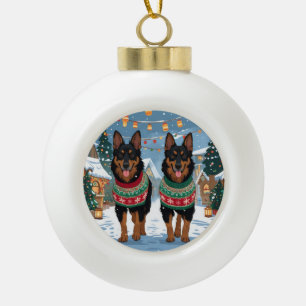 Boule En Céramique Chiens Malinois Belges Noël Neige Vacances