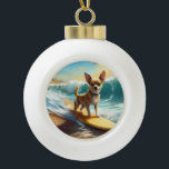 Boule En Céramique Chihuahua Beach Surf Peinture<br><div class="desc">Plongez dans le monde ludique de l'aventure canine avec cette peinture captivante. Un chien en ébullition se rend aux vagues, chevauchant habilement le surf sur une plage baisée par le soleil. L'oeuvre d'art vibrante capte magnifiquement l'essence de l'excitation au bord de la plage tandis que le chien court sans crainte...</div>