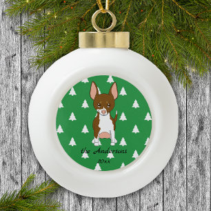 Boule En Céramique Chihuahua Brown et blanc Arbres de Noël blancs