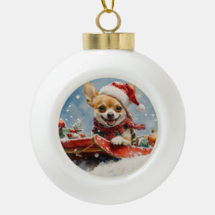 Boule En Céramique Chihuahua Dog in Sledge Let it neiger Noël