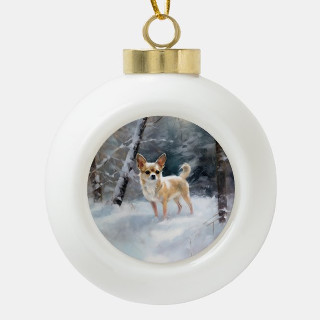 Boule En Céramique Chihuahua Laisser neiger Noël (Devant)