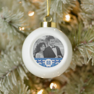 Boule En Céramique Chinoiserie bleu et blanc -mariage 