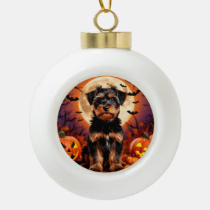 Boule En Céramique Chiot adorable avec fond Halloween