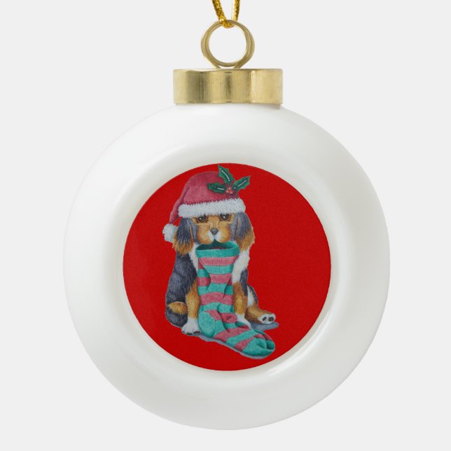 Boule En Céramique chiot de noël noir et brun (Devant)