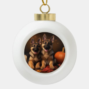 Boule En Céramique Chiots Berger Allemand Délice d'Automne Citrouille