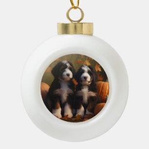 Boule En Céramique Chiots Bernedoodle Délice d'Automne Citrouille