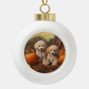 Boule En Céramique Chiots Caniches Délice d'Automne Citrouille