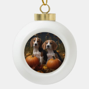 Boule En Céramique Chiots Foxhound Anglais Américain Délice d'Automne