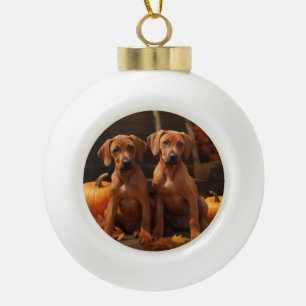 Boule En Céramique Chiots Rhodesian Ridgeback Automne Délice Citrouil