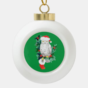 Boule En Céramique Chouette de Noël festive et mignonne, bas et arbre