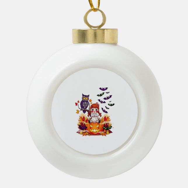 Boule En Céramique Chouette poupée d'Halloween mignonne (Devant)