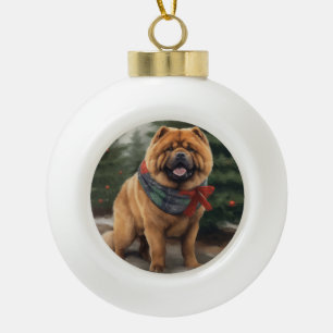 Boule En Céramique Chow Chow Chien de Noël en neige