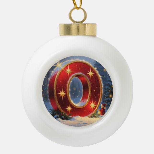 Boule En Céramique Christmas Letter O Ornament | Red Gold Monogram (Devant)